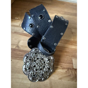 Leatherock Leather Studded Belt Black Stones Size 32